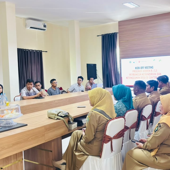 People gather in a meeting room at the kickoff of the Women R.I.S.E. program at North Kolaka Regency Bappeda Hall in Indonesia.